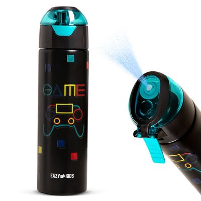 Eazy Kids - Insulated Stainless Steel Water Bottle w/ Spray -Gamer,  640ml Black