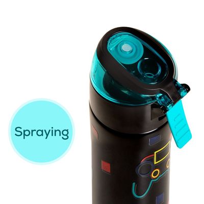 Eazy Kids - Insulated Stainless Steel Water Bottle w/ Spray -Gamer,  640ml Black