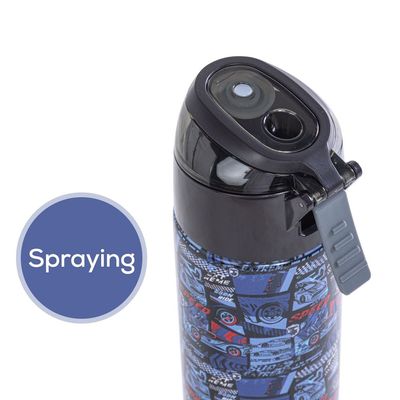 Eazy Kids - Insulated Stainless Steel Water Bottle w/ Spray -Car Racing,  640ml Blue