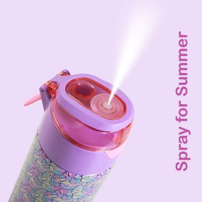 Eazy Kids - Insulated Stainless Steel Water Bottle w/ Spray -Butterfly, 640ml Purple