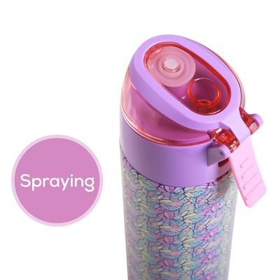 Eazy Kids - Insulated Stainless Steel Water Bottle w/ Spray -Butterfly, 640ml Purple