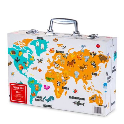 Eazy Kids 152-Piece Art Set in World Map Themed Metal Case