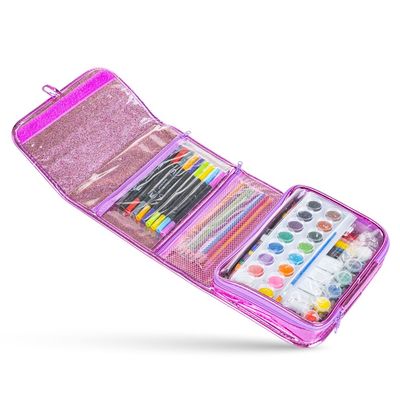Eazy Kids Art Supplies Set in Space-Themed Carrying Case â€“ 82-Piece Kit with Paints, Crayons, Markers - Pink