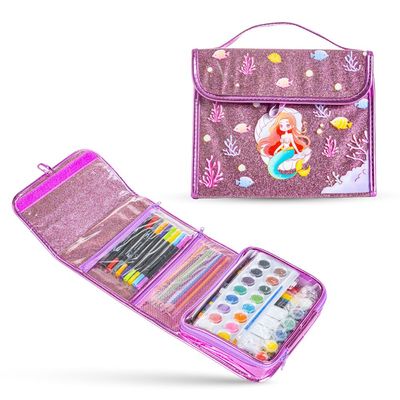 Eazy Kids Art Supplies Set in Space-Themed Carrying Case â€“ 82-Piece Kit with Paints, Crayons, Markers - Pink
