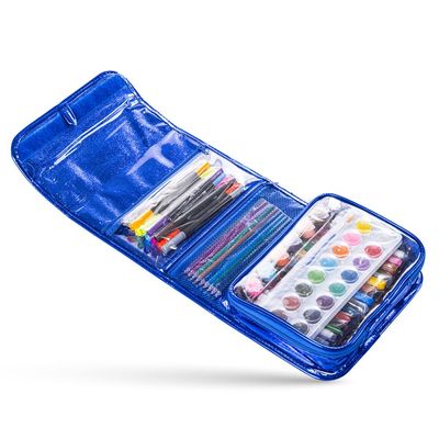 Eazy Kids Art Supplies Set in Space-Themed Carrying Case â€“ 82-Piece Kit with Paints, Crayons, Markers - Blue