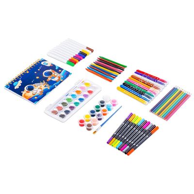 Eazy Kids Art Supplies Set in Space-Themed Carrying Case â€“ 82-Piece Kit with Paints, Crayons, Markers - Blue