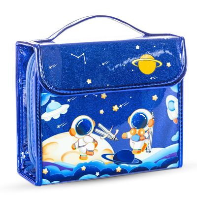 Eazy Kids Art Supplies Set in Space-Themed Carrying Case â€“ 82-Piece Kit with Paints, Crayons, Markers - Blue