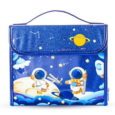Eazy Kids Art Supplies Set in Space-Themed Carrying Case â€“ 82-Piece Kit with Paints, Crayons, Markers - Blue