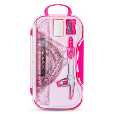 Eazy Kids 8-Piece Geometry Box Set â€“ Compass, Ruler, Protractor-Â Pink