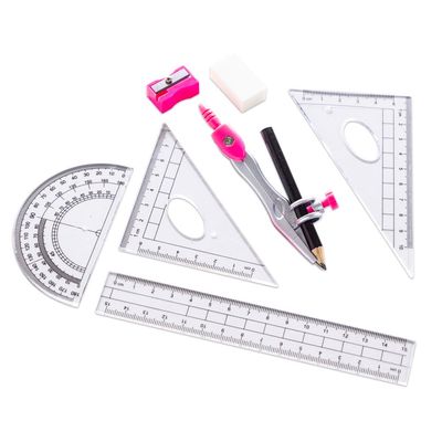 Eazy Kids 8-Piece Geometry Box Set â€“ Compass, Ruler, Protractor-Â Pink