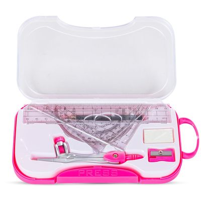 Eazy Kids 8-Piece Geometry Box Set â€“ Compass, Ruler, Protractor-Â Pink