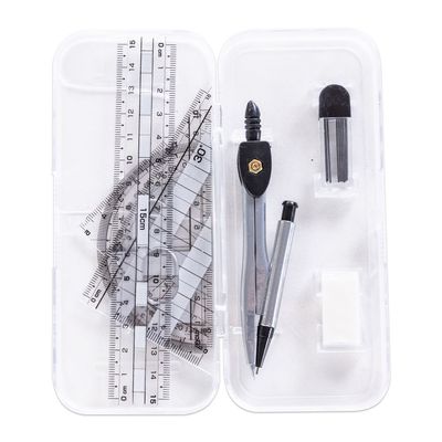 Eazy Kids 7-Piece Geometry Set in Clear Plastic Case â€“ Ruler, Protractor, Compass, Eraser