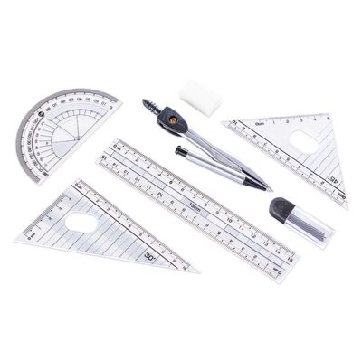 Eazy Kids 7-Piece Geometry Set in Clear Plastic Case â€“ Ruler, Protractor, Compass, Eraser