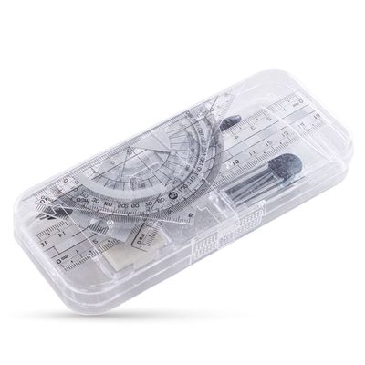 Eazy Kids 7-Piece Geometry Set in Clear Plastic Case â€“ Ruler, Protractor, Compass, Eraser