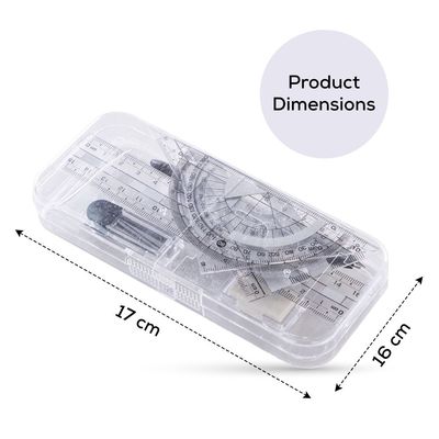 Eazy Kids 7-Piece Geometry Set in Clear Plastic Case â€“ Ruler, Protractor, Compass, Eraser