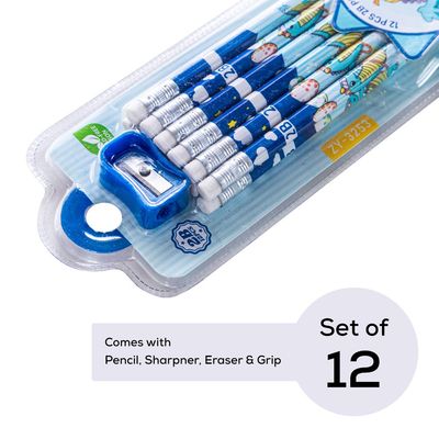 Eazy Kids 12-Pack 2B Pencils w/ Eraser Includes Sharpener -Blue