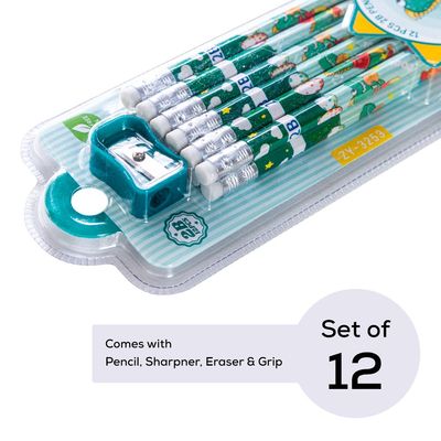 Eazy Kids 12-Pack 2B Pencils w/ Eraser Includes Sharpener -Green