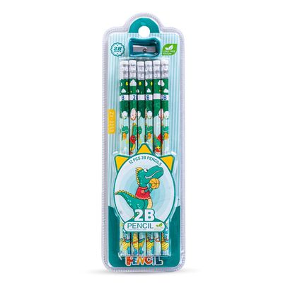 Eazy Kids 12-Pack 2B Pencils w/ Eraser Includes Sharpener -Green