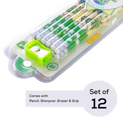Eazy Kids 12-Pack 2B Pencils w/ Eraser Includes Sharpener -Light Green