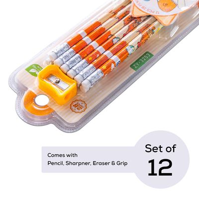 Eazy Kids 12-Pack 2B Pencils w/ Eraser Includes Sharpener -Orange