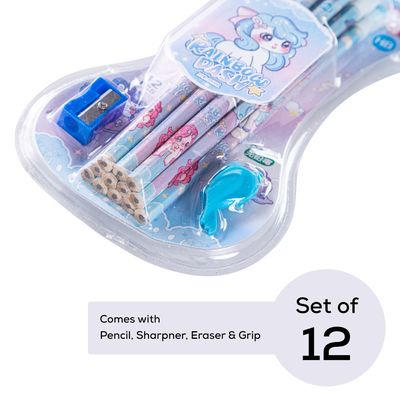Eazy Kids 12-Piece HB Pencil Set w/ Eraser & Grip -Blue