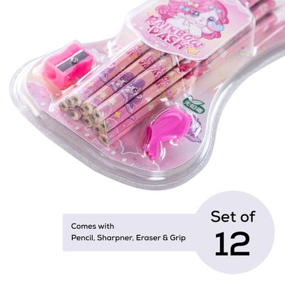Eazy Kids 12-Piece HB Pencil Set w/ Eraser & Grip - Pink