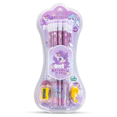 Eazy Kids 12-Piece HB Pencil Set w/ Eraser & Grip - Purple