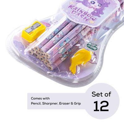 Eazy Kids 12-Piece HB Pencil Set w/ Eraser & Grip - Purple