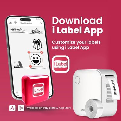 Eazy Kids Mini Label Maker Printer with 180 Labels Roll, Smart App Control for Home, Office, School - White