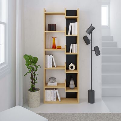 Mourah Home Oppa Bookcase - Oak/Silky Black - 2 Years Warranty