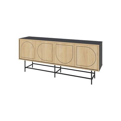 Mourah Home Joji Console Silky Black/ Oak - 2 Years Warranty