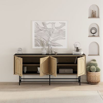 Mourah Home Joji Console Silky Black/ Oak - 2 Years Warranty