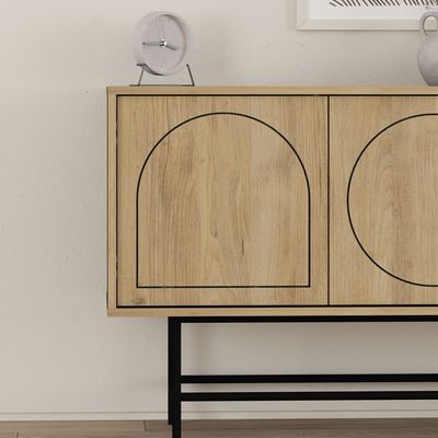 Mourah Home Joji Console Silky Black/ Oak - 2 Years Warranty