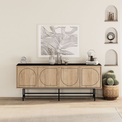 Mourah Home Joji Console Silky Black/ Oak - 2 Years Warranty