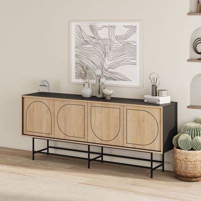 Mourah Home Joji Console Silky Black/ Oak - 2 Years Warranty