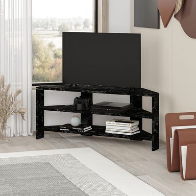 Mourah Home Thales Corner TV Stand up to 43 Inches - Black Marble - 2 Years Warranty