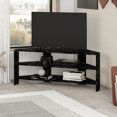Mourah Home Thales Corner TV Stand up to 43 Inches - Black Marble - 2 Years Warranty