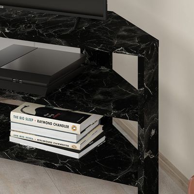 Mourah Home Thales Corner TV Stand up to 43 Inches - Black Marble - 2 Years Warranty