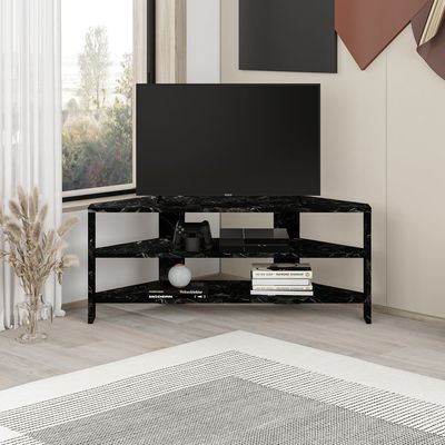 Mourah Home Thales Corner TV Stand up to 43 Inches - Black Marble - 2 Years Warranty