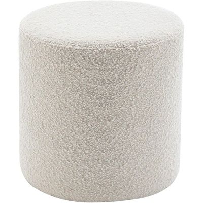 Modern Round Boucle Upholstered Ottoman – Soft White Minimalist Footstool for Living Room, Bedroom or Entryway
