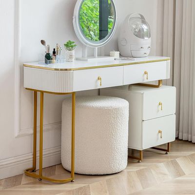 Modern Round Boucle Upholstered Ottoman – Soft White Minimalist Footstool for Living Room, Bedroom or Entryway