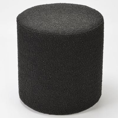 Modern Round Boucle Upholstered Ottoman – Soft Black Minimalist Footstool for Living Room, Bedroom or Entryway