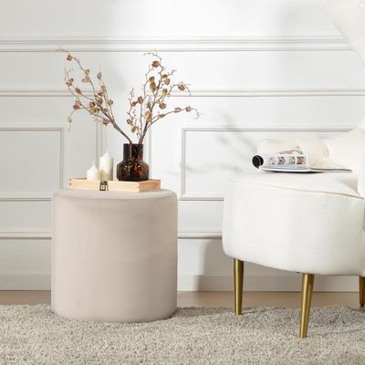 Modern Round Velvet Upholstered Ottoman – Dove Gray Multi-Functional Footstool for Living Room, Bedroom or Entryway