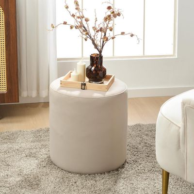 Modern Round Velvet Upholstered Ottoman – Dove Gray Multi-Functional Footstool for Living Room, Bedroom or Entryway