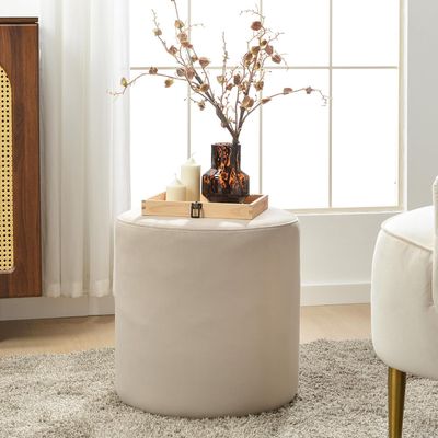 Modern Round Velvet Upholstered Ottoman – Dove Gray Multi-Functional Footstool for Living Room, Bedroom or Entryway