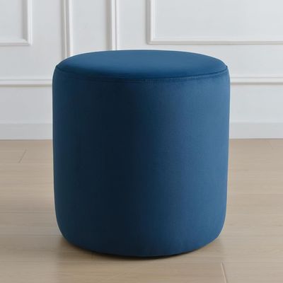 Modern Round Velvet Upholstered Ottoman – Navy Blue Multi-Functional Footstool for Living Room, Bedroom or Entryway