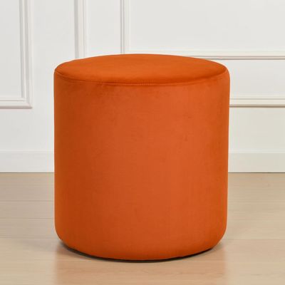 Modern Round Velvet Upholstered Ottoman – Rust Multi-Functional Footstool for Living Room, Bedroom or Entryway