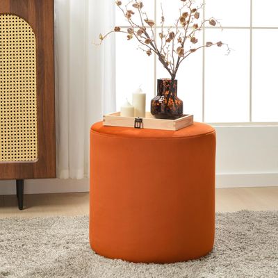 Modern Round Velvet Upholstered Ottoman – Rust Multi-Functional Footstool for Living Room, Bedroom or Entryway