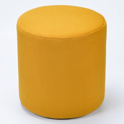 Modern Round Velvet Upholstered Ottoman – Yellow Multi-Functional Footstool for Living Room, Bedroom or Entryway