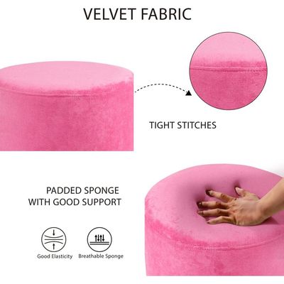 Modern Round Velvet Upholstered Ottoman – Pink Multi-Functional Footstool for Living Room, Bedroom or Entryway